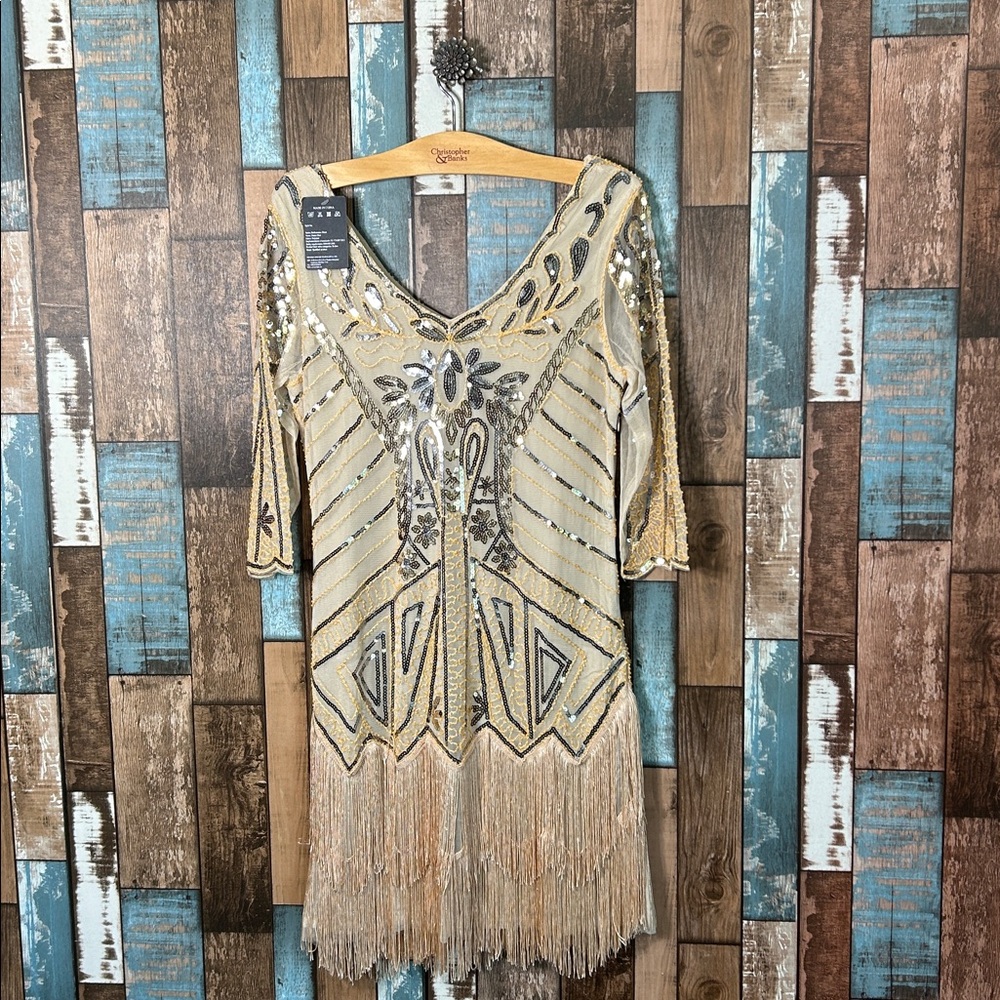 Sequin Fringe Dress with Geometric Patterns
